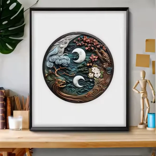 Puzzle en bois Lune Japonaise dragon et fleurs de cerisier BrushCrafts