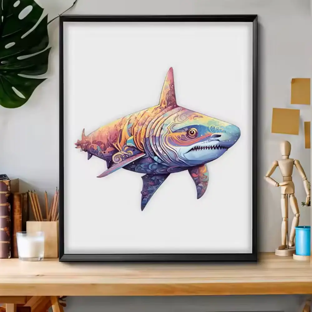 Puzzle en bois Requin motifs colorés et vibrants BrushCrafts