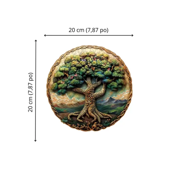 Dimensions du puzzle en bois Arbre de Vie assemblé : 20 × 20 cm.
