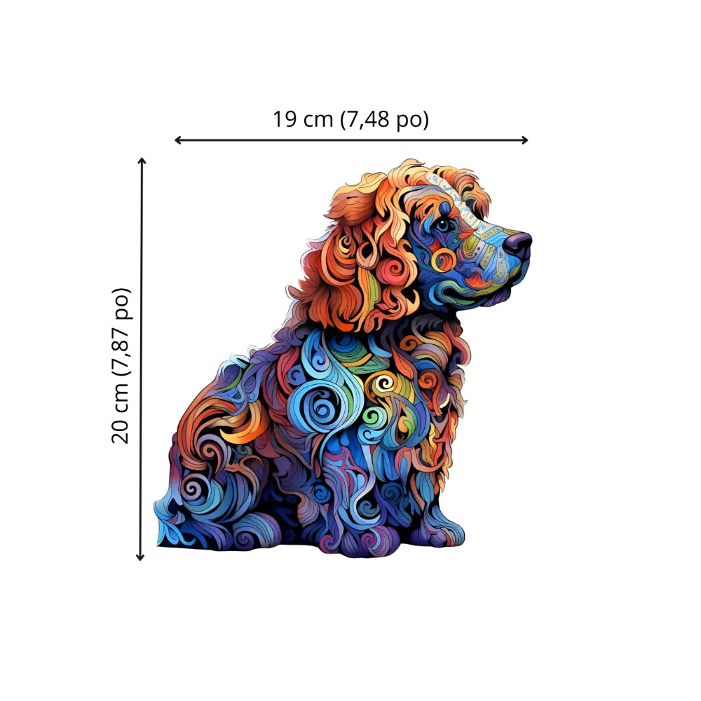 Dimensions du puzzle Cocker (20 cm) pour évaluer la taille avant achat.