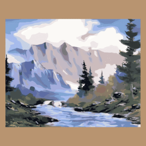 Peinture par numéros Montagnes et Rivière et forêt de sapins sur châssis bois