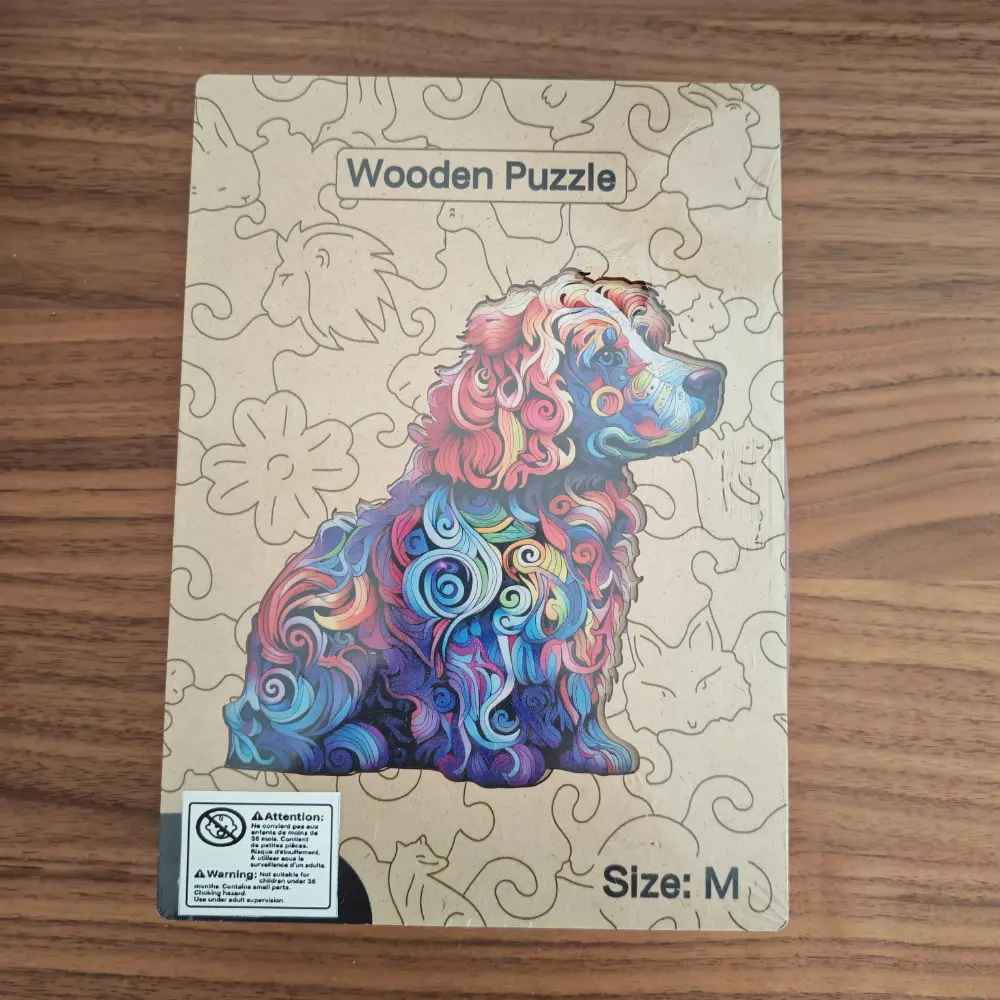 Face avant de la boîte du puzzle en bois Cocker, taille M, par BrushCrafts.