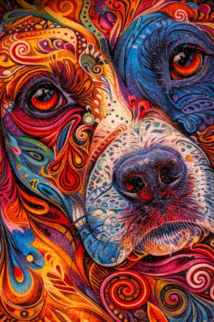 Gros plan sur les détails et les couleurs du puzzle American Staffordshire.