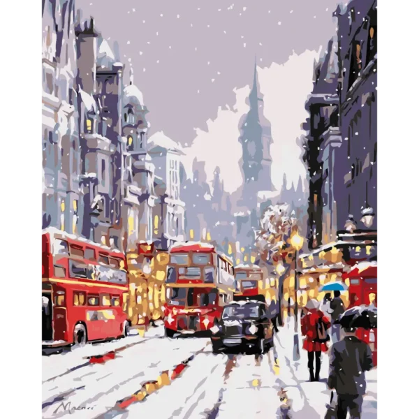 Peinture par numéros Londres sous la neige Big Ben sur châssis bois