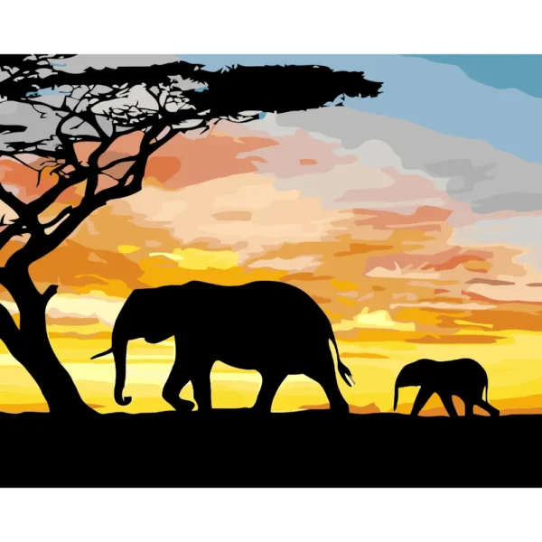 Peinture par numéros Éléphants au Couchant