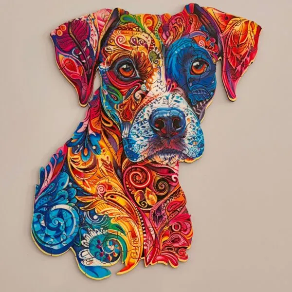 Puzzle en bois BrushCrafts assemblé, motif de chien coloré